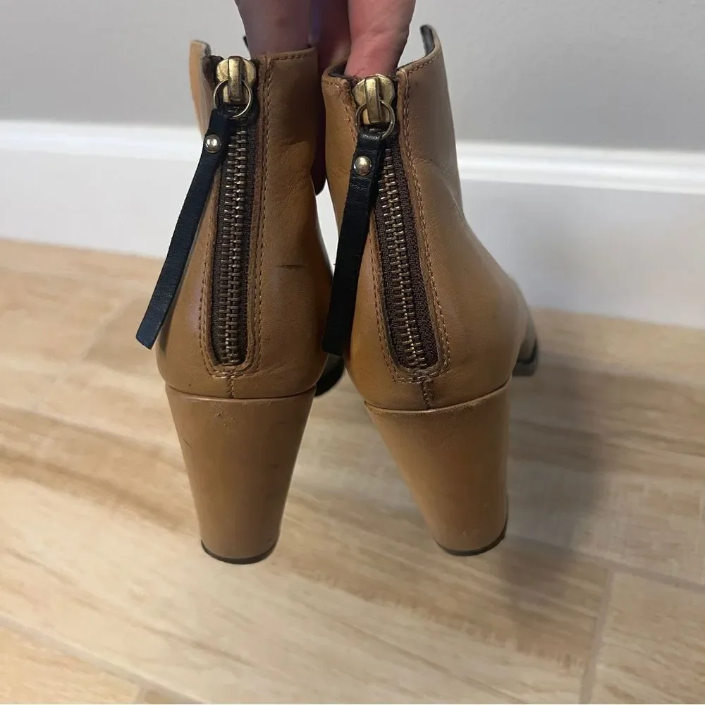 Miista Tan and Black Leather Contrast Heeled Ankle Boot Size EU 40 US 9
